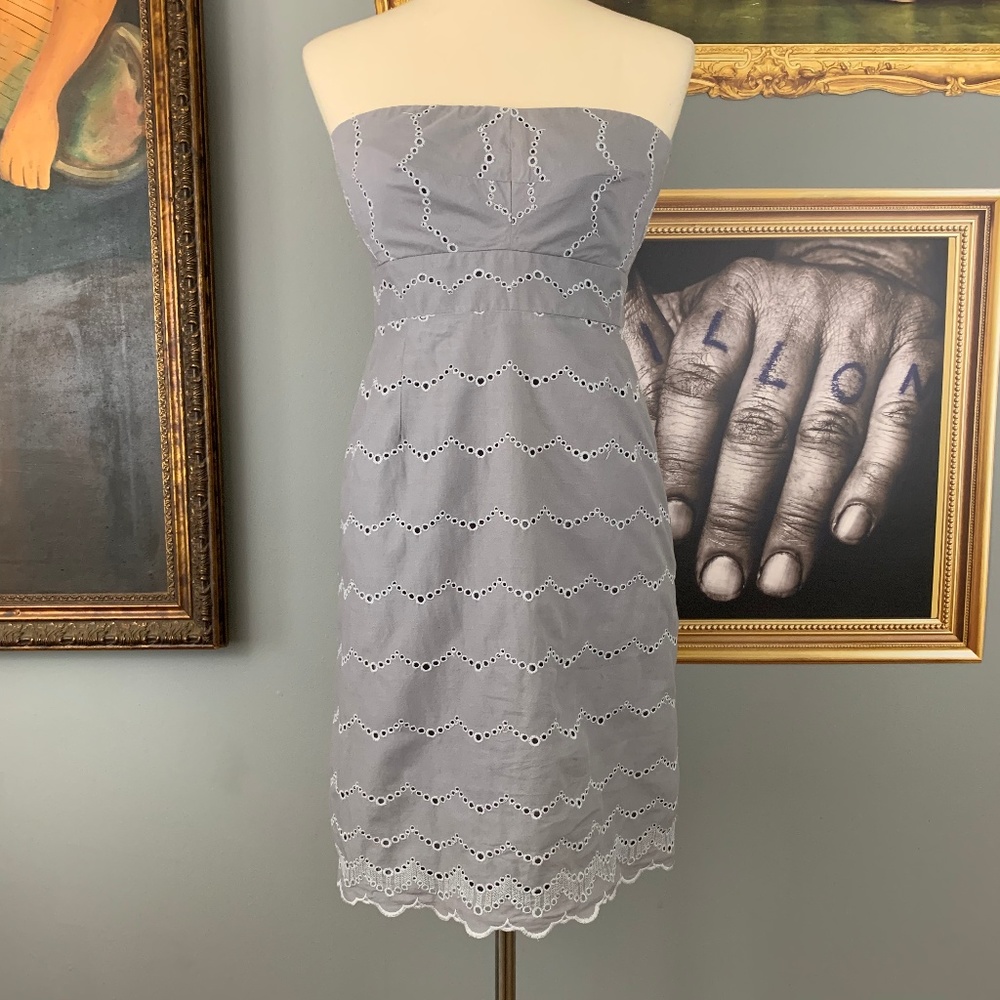 Y2K Vintage J. Crew Gray Strapless Bodice Cotton Dress